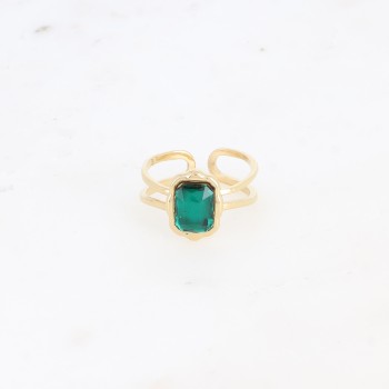 Bague "Emeraude" - Acier & Cristal