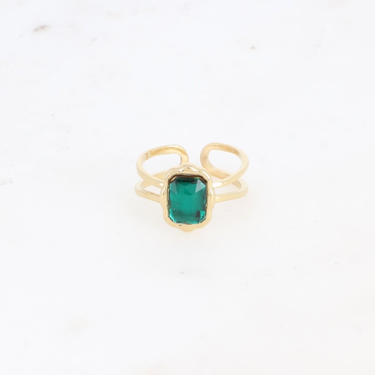 Bague "Emeraude" - Acier & Cristal