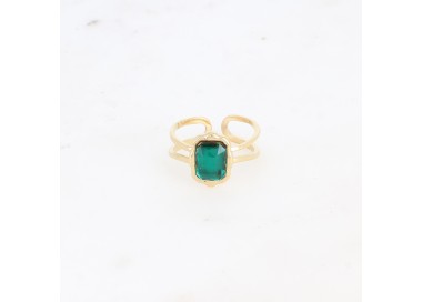 Bague "Emeraude" - Acier & Cristal