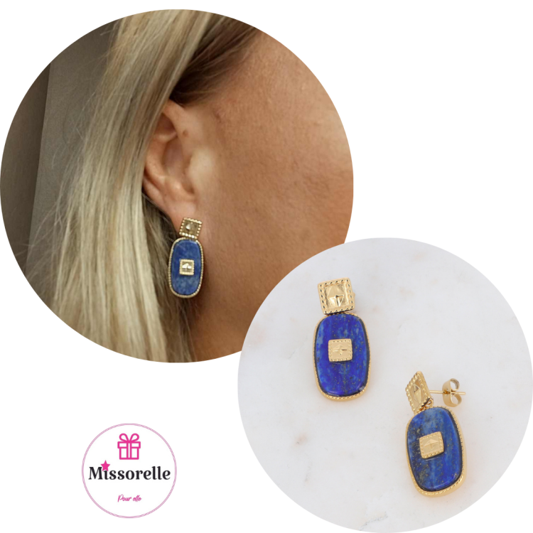 Boucles d'oreilles Lapis Lazulli - Acier inoxydable