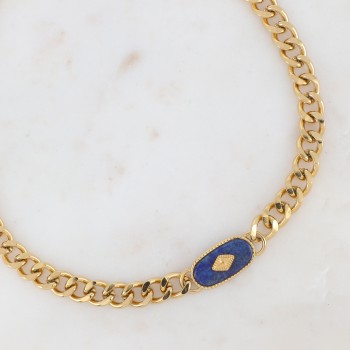 Collier doré Lapis Lazuli - Acier Inoxydable