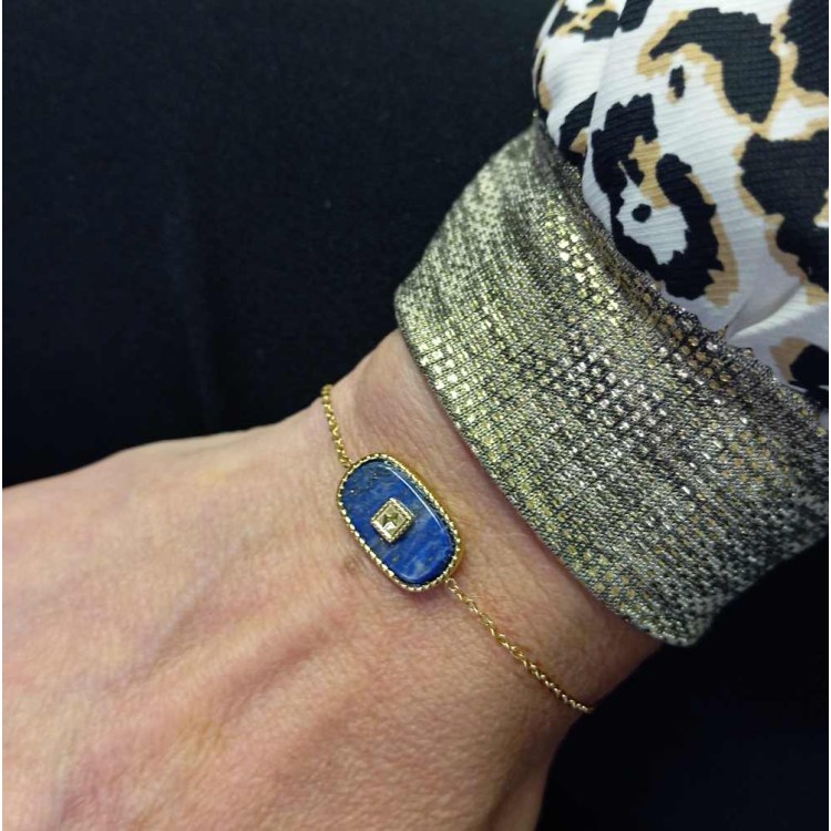 Bracelet doré Lapis Lazuli - Acier inoxydable