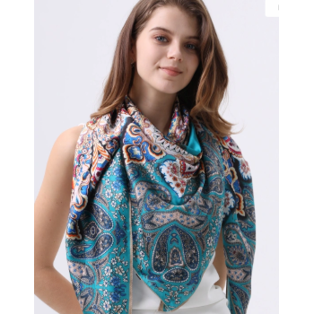 Foulard Grand carré Turquoise - 30% Soie