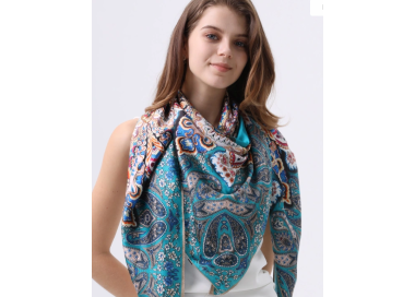 Foulard Grand carré Turquoise - 30% Soie