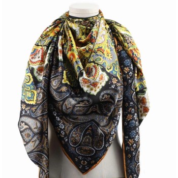 Foulard Grand carré Noir - 30% Soie