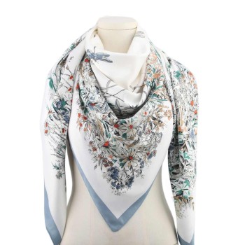Foulard Grand carré Bleu Toucher Soie