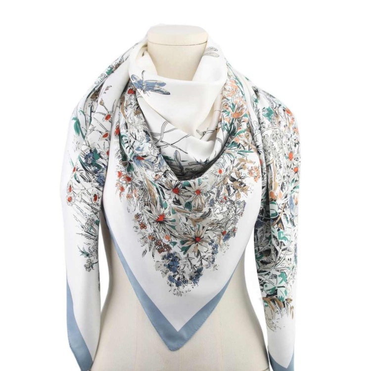 Foulard Grand carré Bleu Toucher Soie Foulard Grand carré Bleu Toucher Soie