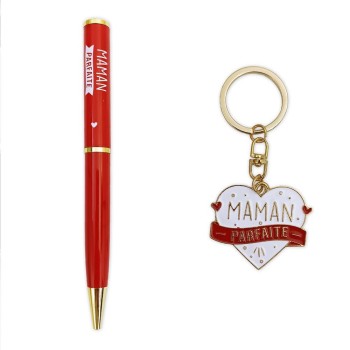Coffret stylo + porte clés "maman parfaite"