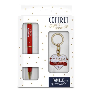 Coffret stylo + porte clés "maman parfaite"