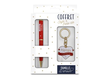 Coffret stylo + porte clés "maman parfaite"