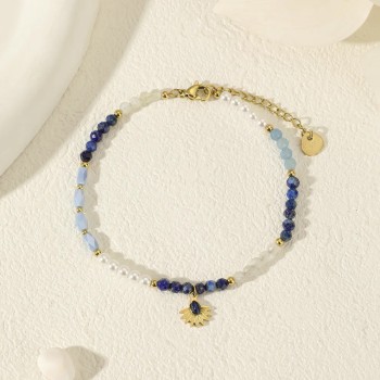 Bracelet Dorée Pierre Lapis Lazuli- Acier Inoxydable