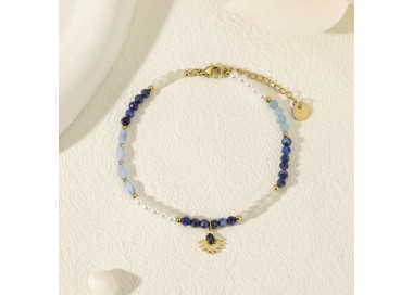 Bracelet Dorée Pierre Lapis Lazuli- Acier Inoxydable
