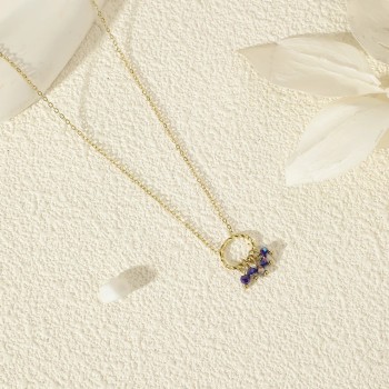 Collier doré Cristaux Bleus - Acier Inoxydable