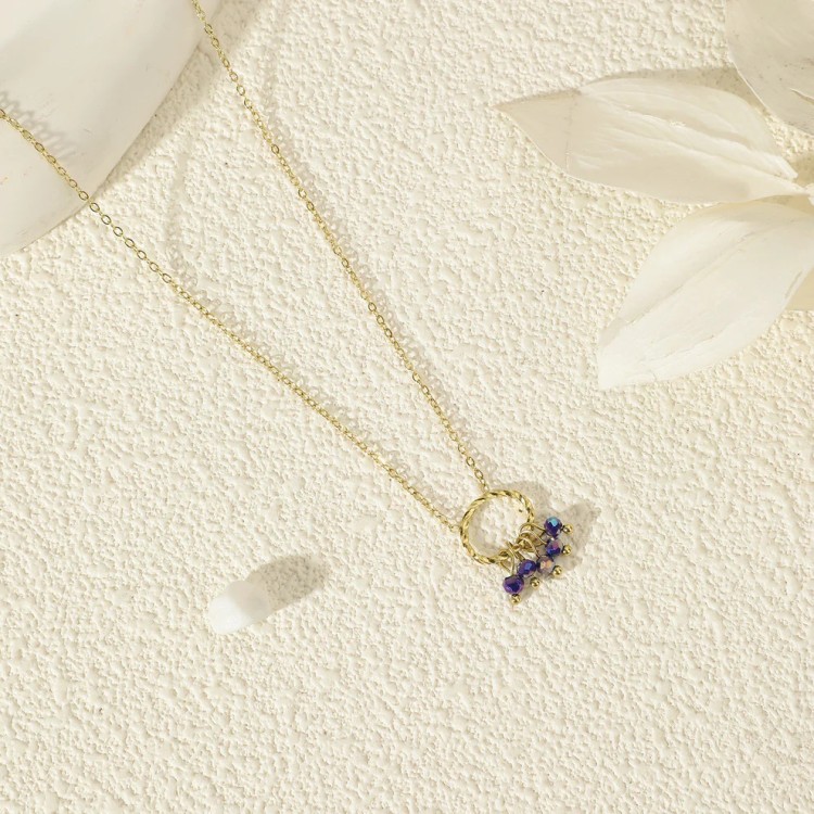 Collier doré Cristaux Bleus - Acier Inoxydable Collier doré Cristaux Bleus - Acier Inoxydable
