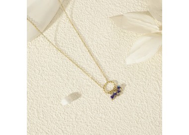 Collier doré Cristaux Bleus - Acier Inoxydable