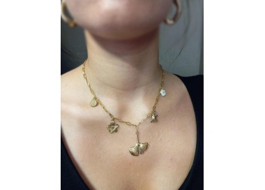 Collier Chaîne Doré Feuillage Et Océan - Acier inoxydable