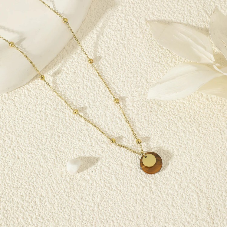 Collier Chaîne Dorée Pierre Œil de Tigre - Acier Inoxydable Collier Chaîne Dorée Pierre Œil de Tigre - Acier Inoxydable