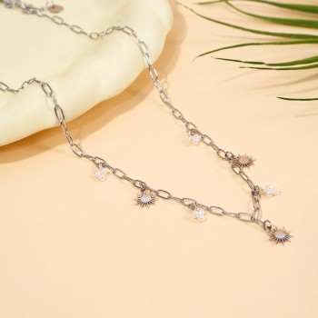 Collier Ornée De Soleils Et Perles Blanches - Acier Inoxydable