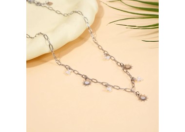 Collier Ornée De Soleils Et Perles Blanches - Acier Inoxydable