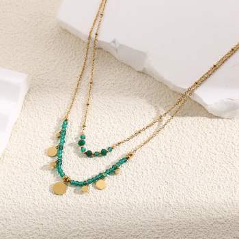 Collier Doré Double Chaînes Cristaux Et Strass - Acier Inoxydable