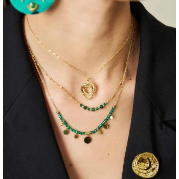 Collier Doré Double Chaînes Cristaux Et Strass - Acier Inoxydable