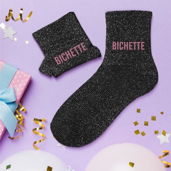 Chaussettes paillettes "bichette" - Noir
