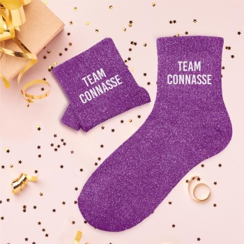 Chaussettes paillettes "team connasse" - Violet