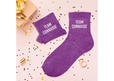 Chaussettes paillettes "team connasse" - Violet