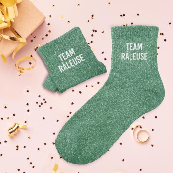 Chaussettes paillettes "team râleuse" - Vert