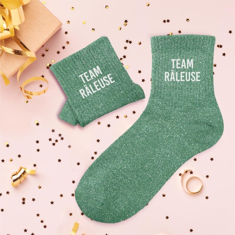 Chaussettes paillettes "team râleuse" - Vert Chaussettes paillettes "team râleuse" - Vert