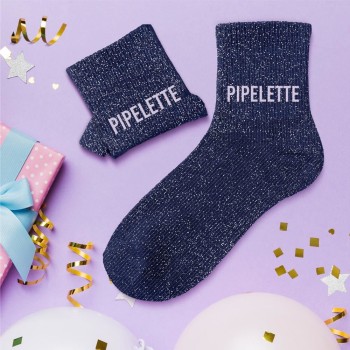 Chaussettes paillettes "pipelette" - Bleu/gris