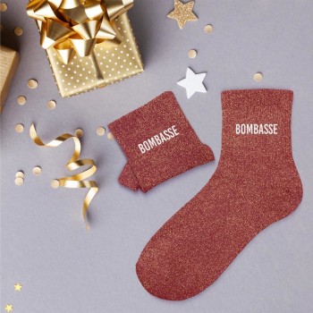 Chaussettes paillettes "bombasse" - Brique