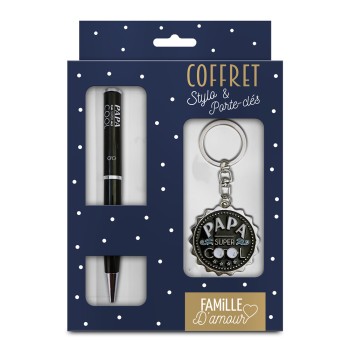 Coffret stylo + porte clés "papa super cool"
