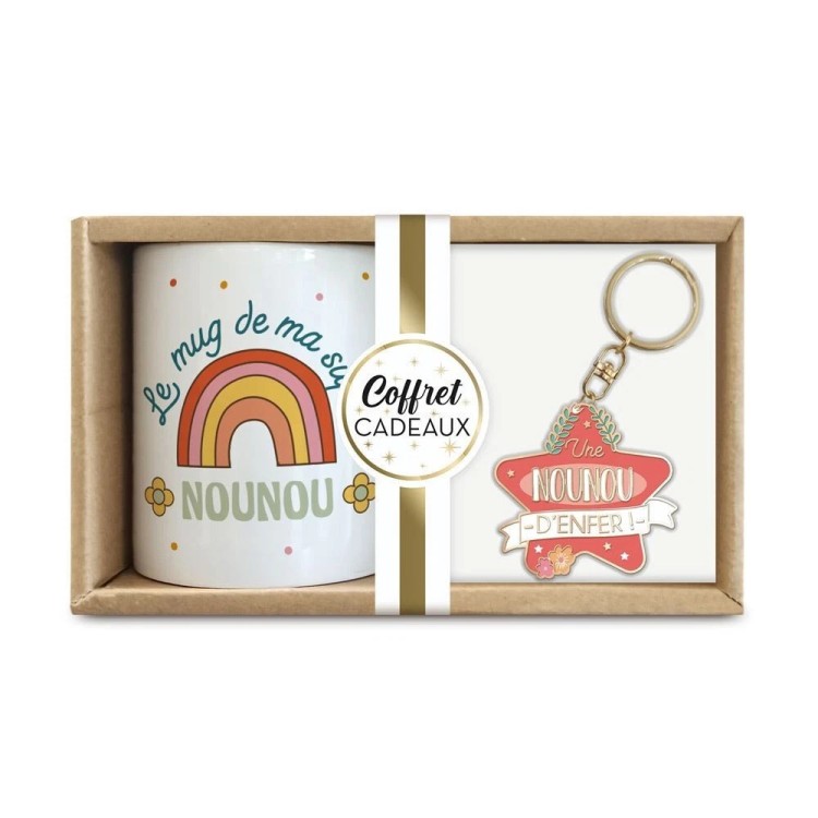 Coffret mug et porte clés "nounou d enfer" Coffret mug et porte clés "nounou d enfer"
