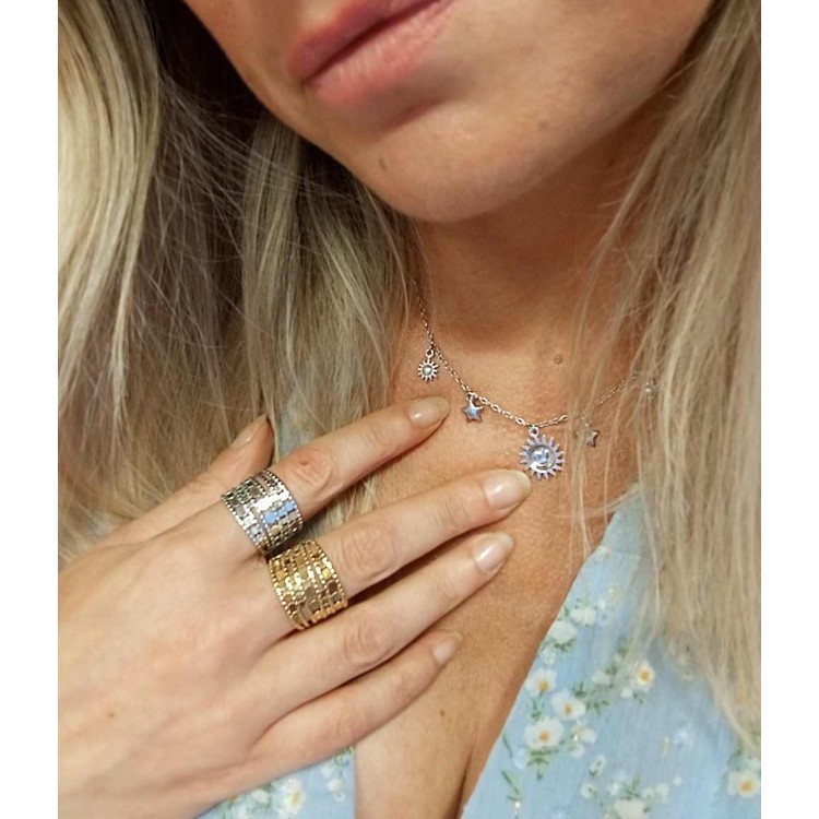 Bague ajustable multibrins médailles - Acier inoxydable Bague ajustable multibrins médailles - Acier inoxydable