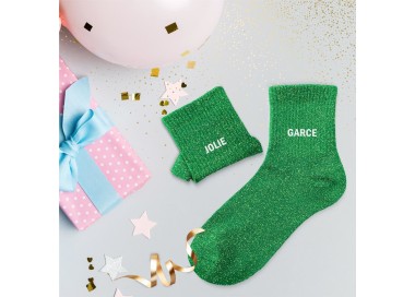 Chaussettes paillettes "jolie garce" - Vert