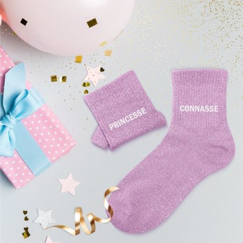 Chaussettes paillettes "Princesse connasse" - Mauve
