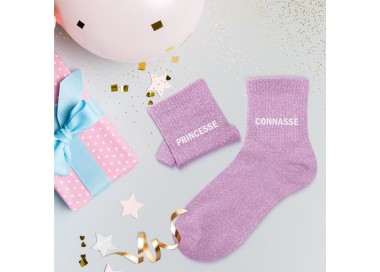 Chaussettes paillettes "Princesse connasse" - Mauve