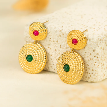 Boucles d'oreilles dorées pendantes - Acier inoxydable