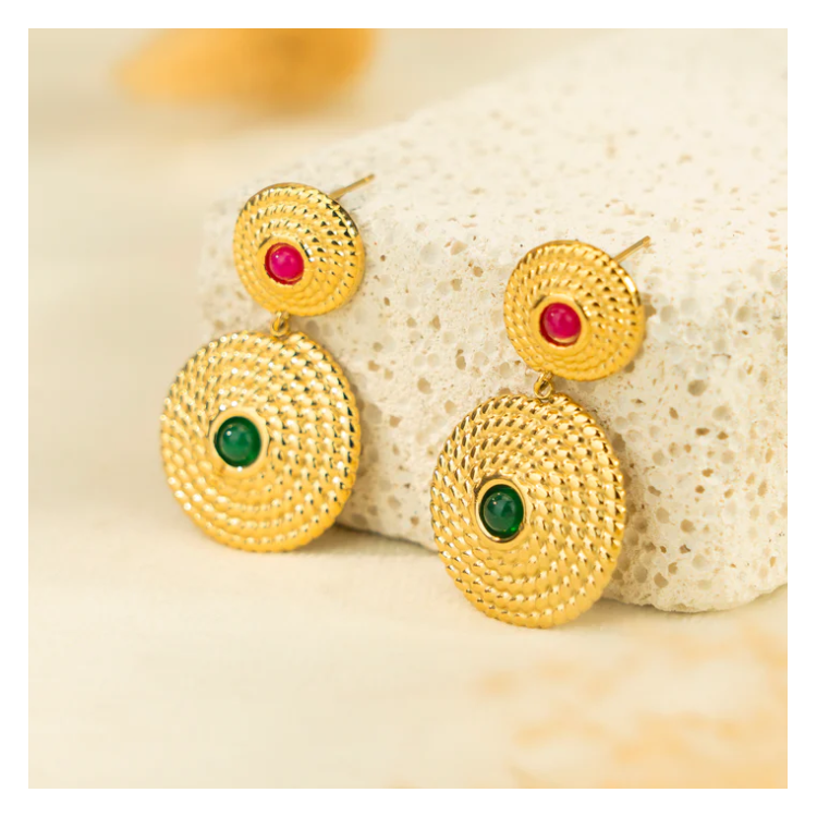 Boucles d'oreilles dorées pendantes - Acier inoxydable Boucles d'oreilles dorées pendantes - Acier inoxydable