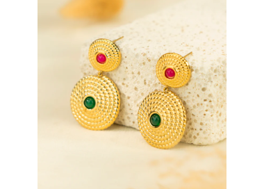 Boucles d'oreilles dorées pendantes - Acier inoxydable