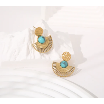 Boucles d'oreilles dorées pendantes éventail  - Acier inoxydable