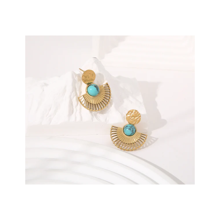 Boucles d'oreilles dorées pendantes éventail - Acier inoxydable Boucles d'oreilles dorées pendantes éventail - Acier inoxydable