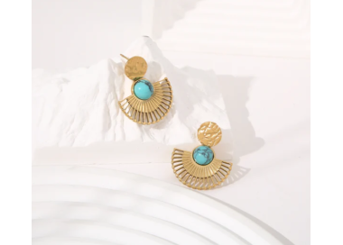 Boucles d'oreilles dorées pendantes éventail  - Acier inoxydable