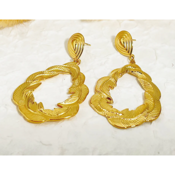 Boucles d'oreilles dorées plumes - Acier inoxydable