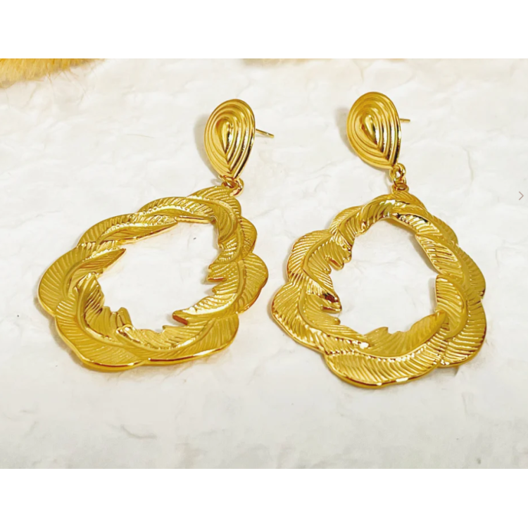 Boucles d'oreilles dorées plumes - Acier inoxydable Boucles d'oreilles dorées plumes - Acier inoxydable