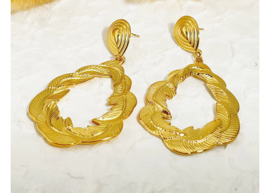 Boucles d'oreilles dorées plumes - Acier inoxydable