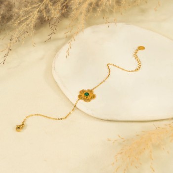 Bracelet chaîne dorée avec fleur - Acier inoxydable