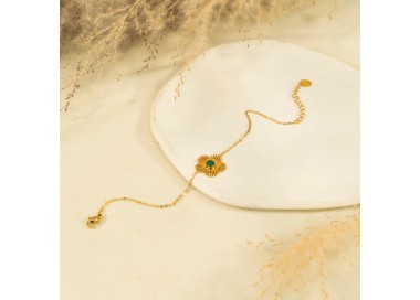 Bracelet chaîne dorée avec fleur - Acier inoxydable