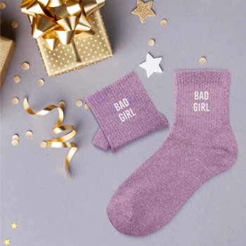 Chaussettes paillettes "Bad girl" - Mauve